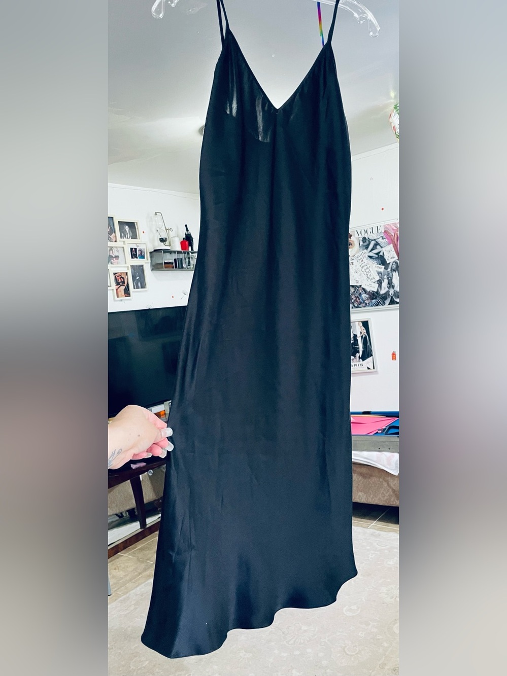 Morgane Le Fay Black Silk Slip Maxi Dress